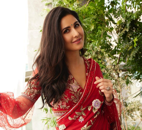 Katrina Kaif's stunning red saree with exquisite gara embroidery