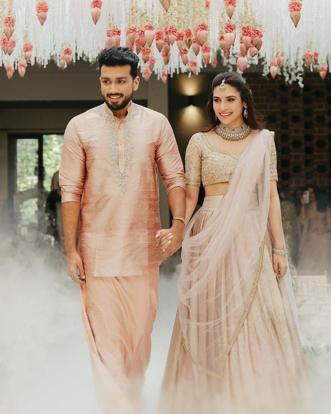 Kalidas Jayaram and Tarini Kalingarayar seal their love in engagement ceremony