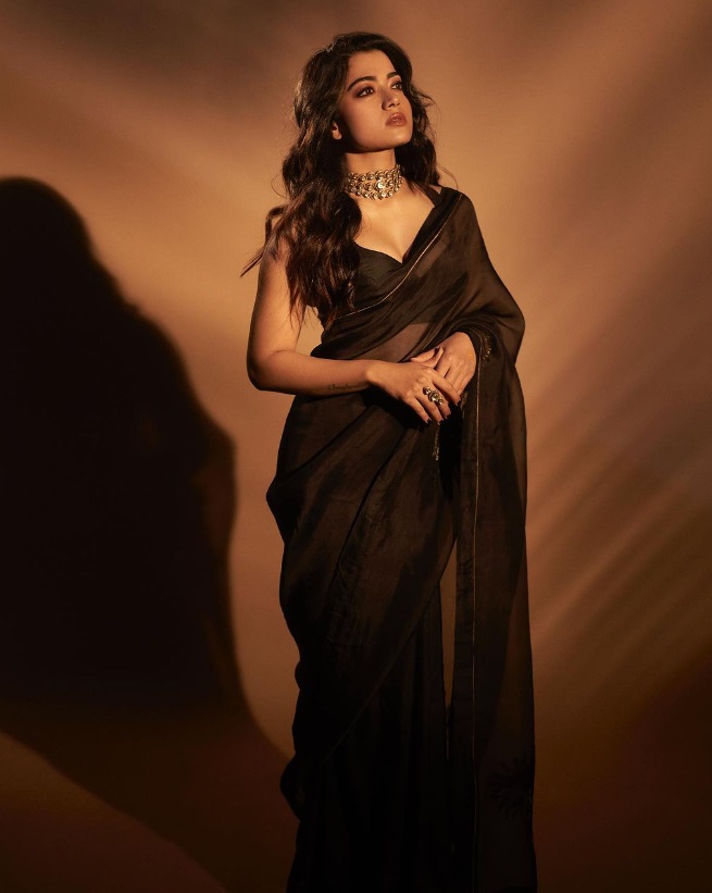 Rashmika Mandanna dazzles in Raw Mango's black saree