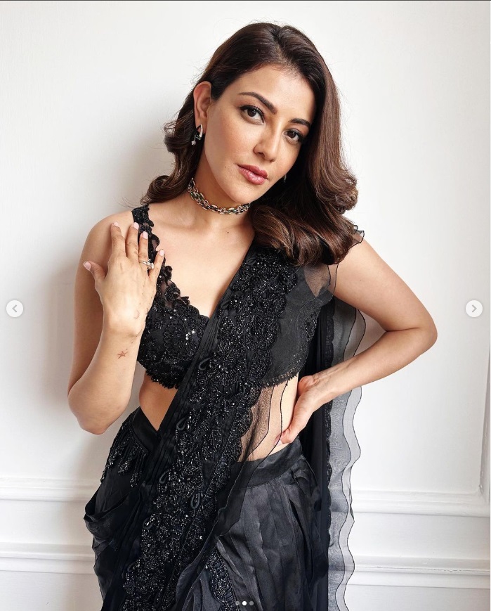 Kajal Aggarwal radiates grace and glamour in Awigna's stunning black saree